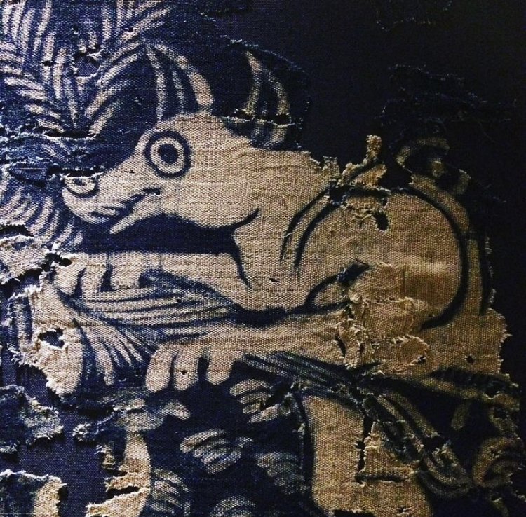 Wolf image on blue cotton